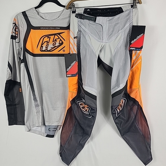 NWT Troy Lee Designs Mens GP Pro Air Pants & Jersey Bands Gray/Neo Orange Sz 30 - Picture 1 of 11